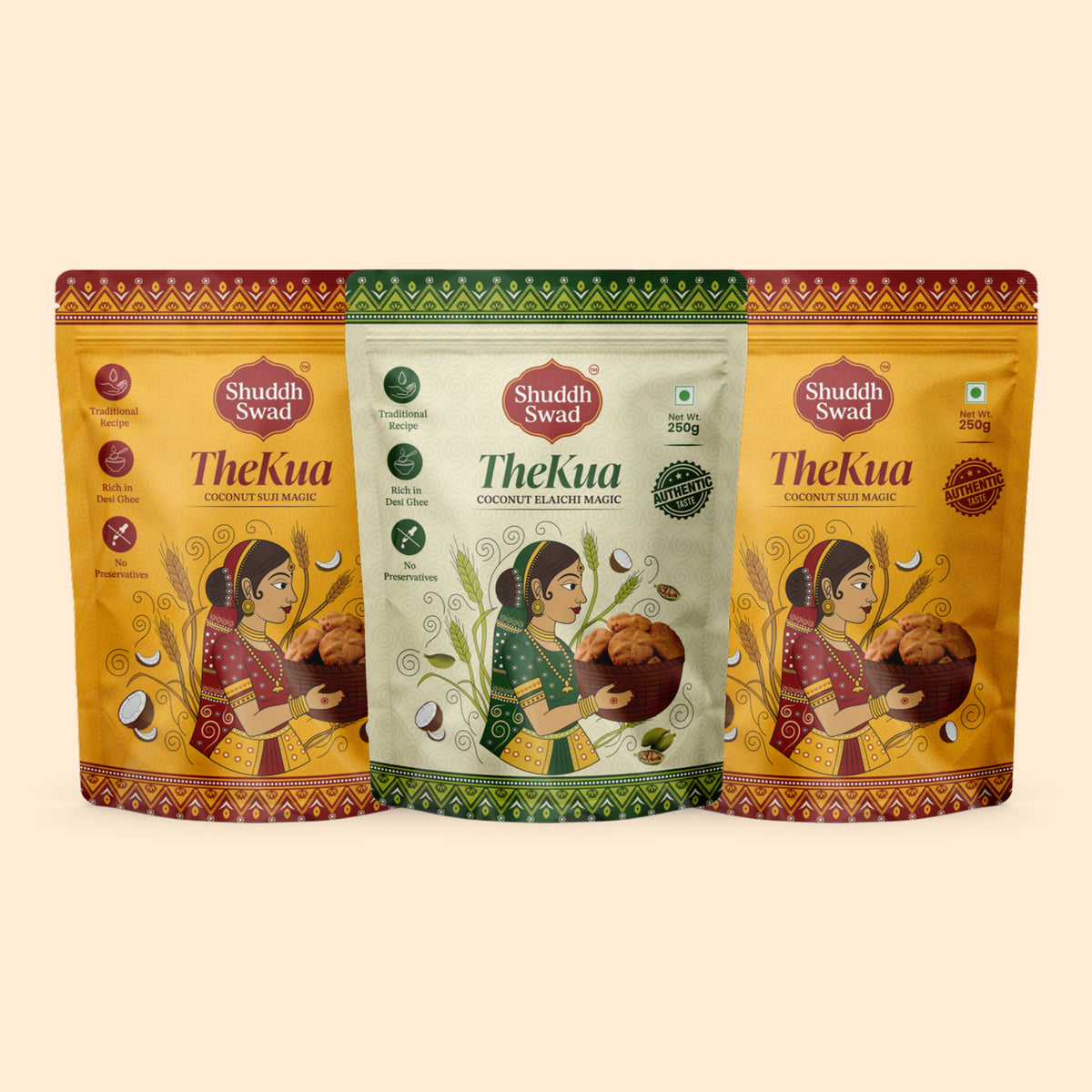 Shuddh Swad Thekua Trio – 2 Coconut Suji + 1 Coconut Elaichi (3 × 250g)