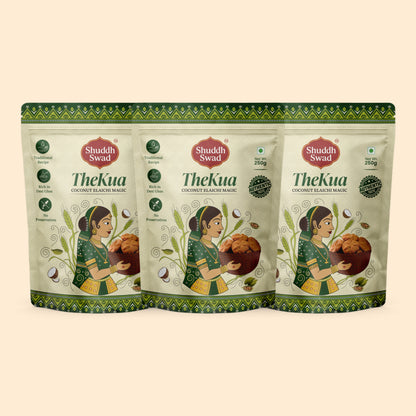 3 Pack (750g): three pouches of Shuddh Swad Elaichi Thekua (Coconut Elaichi Magic)