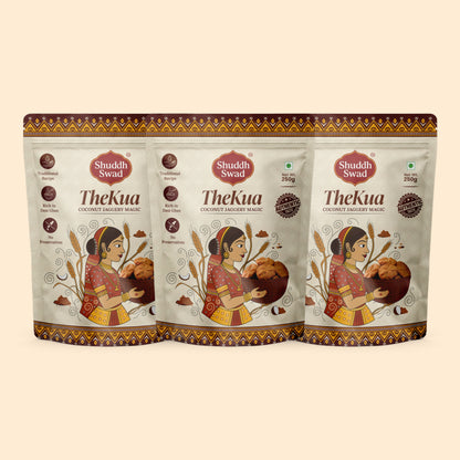 3 Pack (750g): three pouches of Shuddh Swad Jaggery Thekua (Coconut Jaggery Magic)