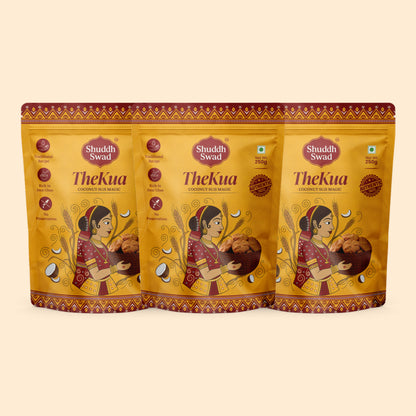 3 Pack (750g): three pouches of Shuddh Swad Traditional Bihari Thekua (Coconut Suji Magic)