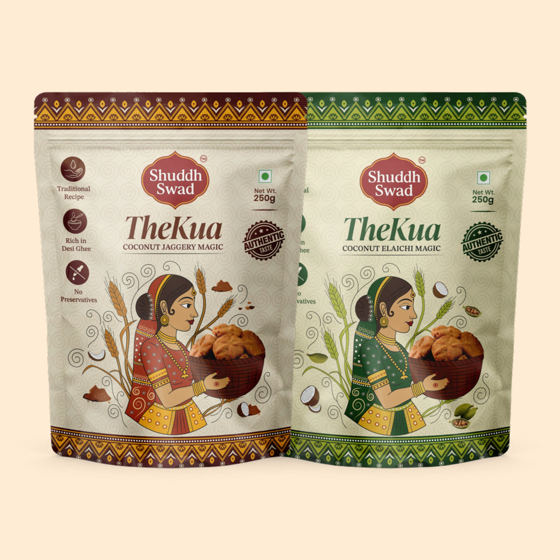 Shuddh Swad Thekua Duo – Coconut Jaggery + Coconut Elaichi (2 × 250g)