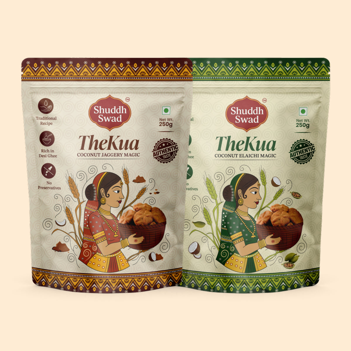 Shuddh Swad Thekua Duo – Coconut Jaggery + Coconut Elaichi (2 × 250g)
