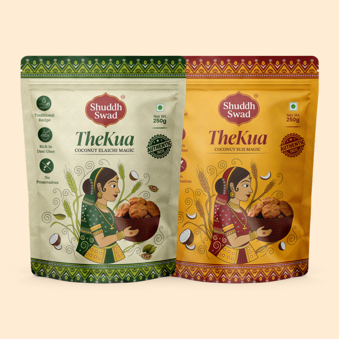 Shuddh Swad Thekua Duo – Coconut Suji + Coconut Elaichi (2 × 250g)