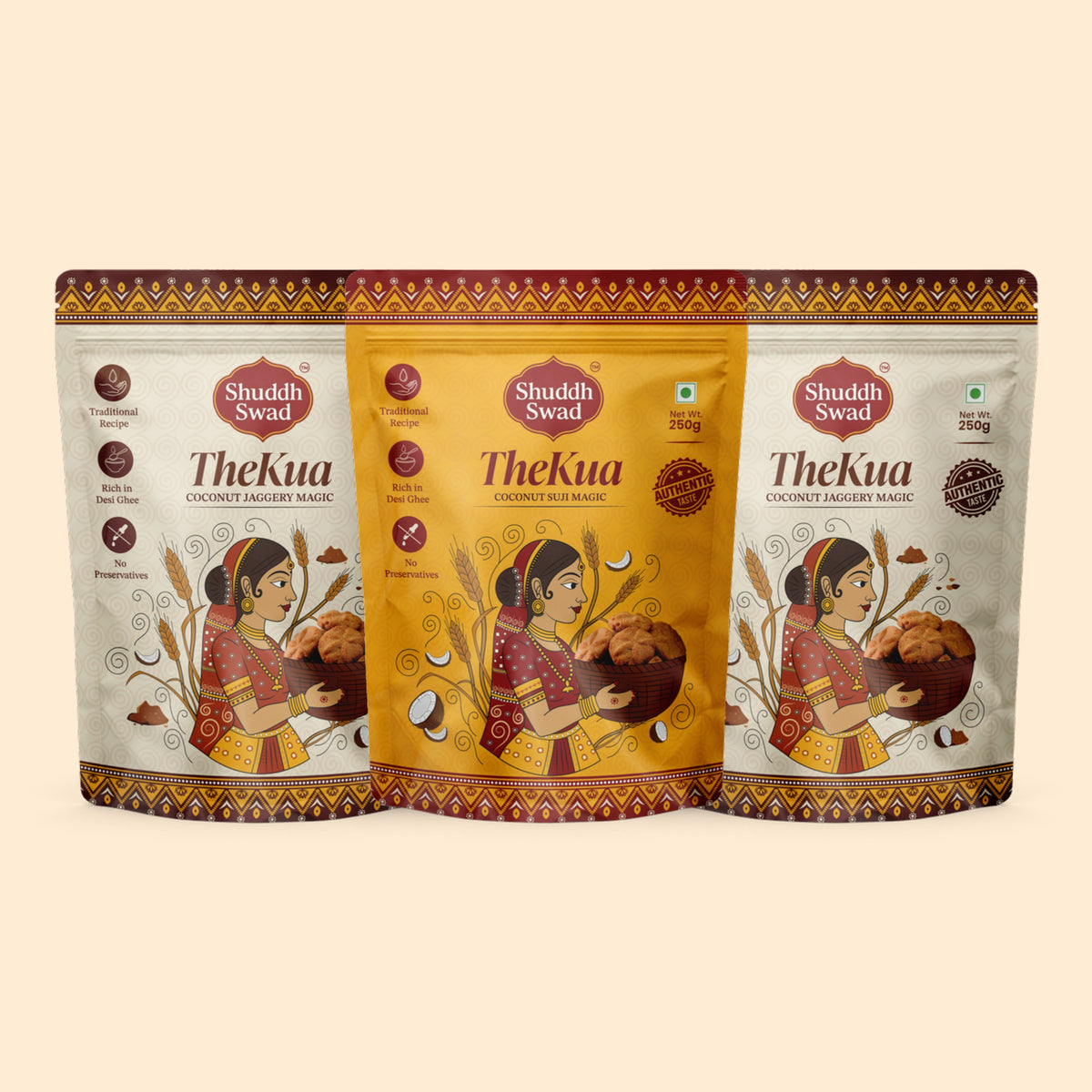 Shuddh Swad Thekua Trio – 1 Coconut Suji + 2 Coconut Jaggery (3 × 250g)