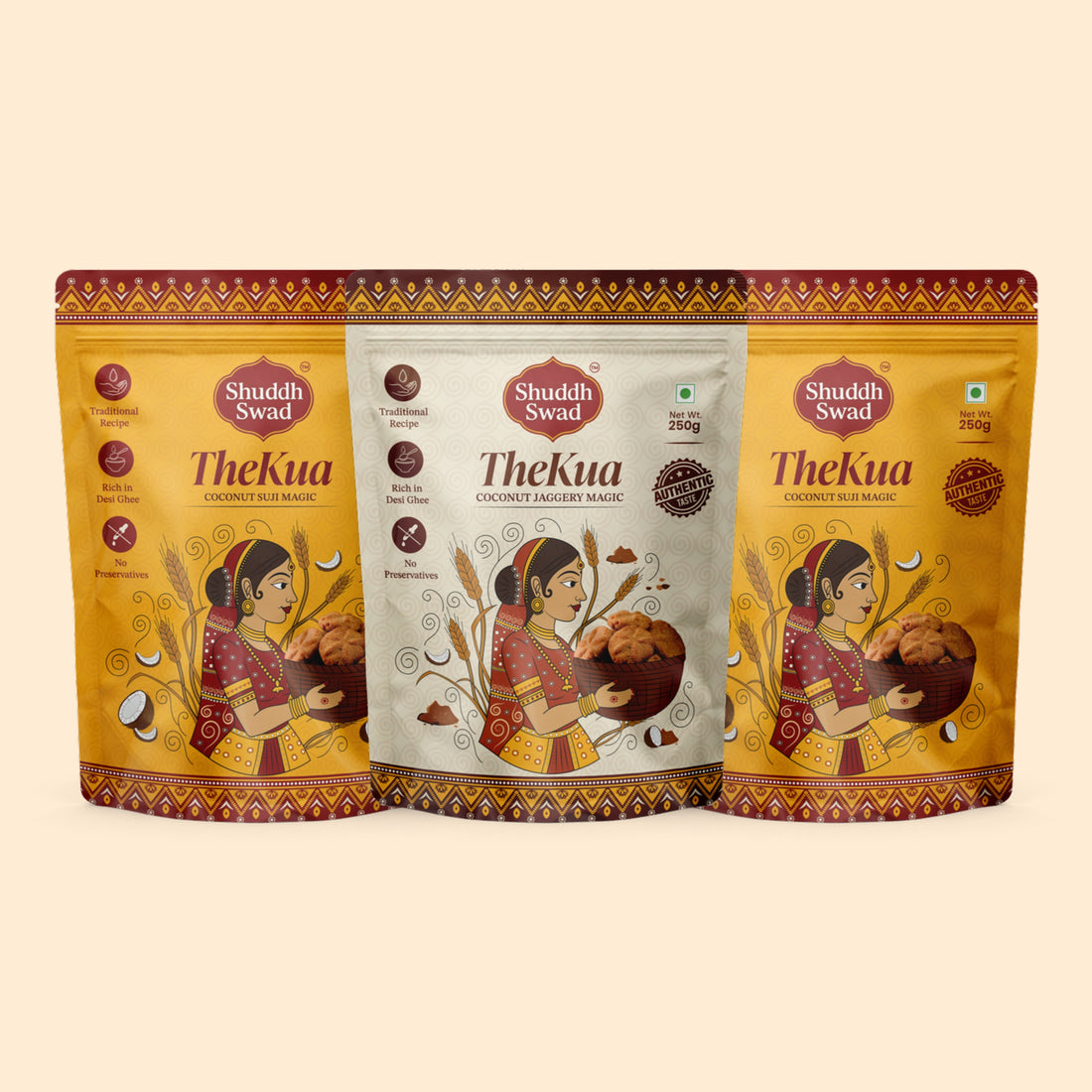 Shuddh Swad Thekua Trio – 2 Coconut Suji + 1 Coconut Jaggery (3 × 250g)